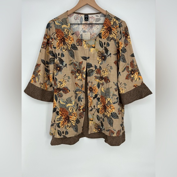 "NWT" Emery Rose Floral Print Tunic In Biege/Tan- Women's Size XL - Picture 2 of 10